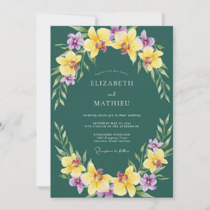 Gelbe Orchideenhochzeit in Lila Einladung
