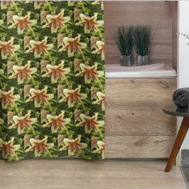 Gelbe Orienpet Liege mit Roter Sternexplosion Duschvorhang