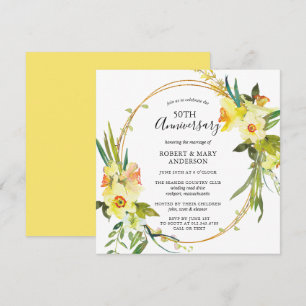 Gelbe Osterglocken-Blumen 50. Hochzeitstagsfeier Einladung