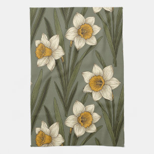 Gelbe Osterglocken Floral Botanisches Muster Geschirrtuch