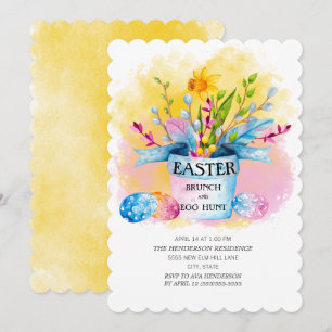 Gelbe Osterglocken Rosa Ostern Brunch Eier-Suche Einladung