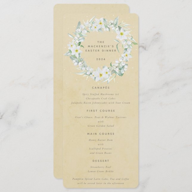 Gelbe Osterkranz-Wohnung 4 Course Menükarte (Vorne/Hinten)