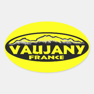 Gelbe ovale Aufkleber in Vaujany Frankreich