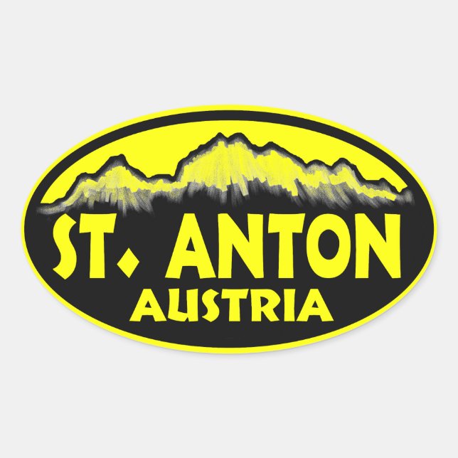 Gelbe ovale Aufkleber von St. Anton Austria (Vorderseite)