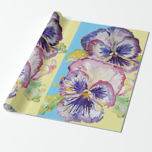 Gelbe Pansy Lila Frühlingsblumen Wasserfarbe Geschenkpapier