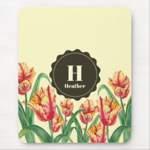 Gelbe Papageientuppe Floral Monogramm Mousepad