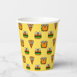 Gelbe Papiertassen mit niedlichem, farbenfrohen Fa Pappbecher