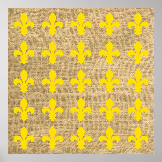 Gelbe Pariser Moods Fleur de Lys Pattern Poster (Vorne)