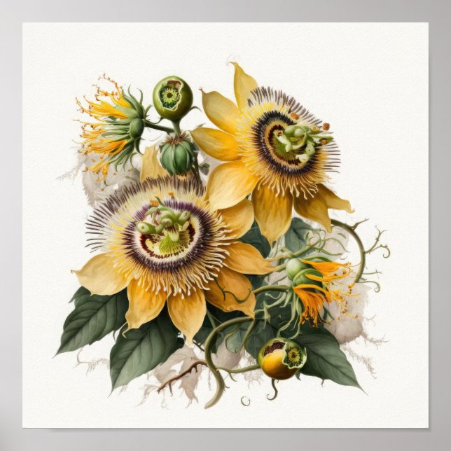 Gelbe Passion Blume Art Print Poster (Vorne)