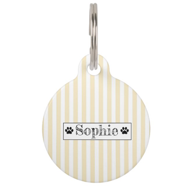 Gelbe Pastellstreifen Personalisierte Katze Haustiermarke (Vorderseite)