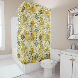 Gelbe Patchwork-Decke Rustikale Florale Retro  Duschvorhang