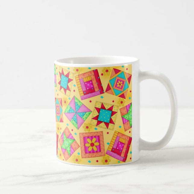 Gelbe Patchwork-Quilt-Design-Tasse Tasse (Rechts)