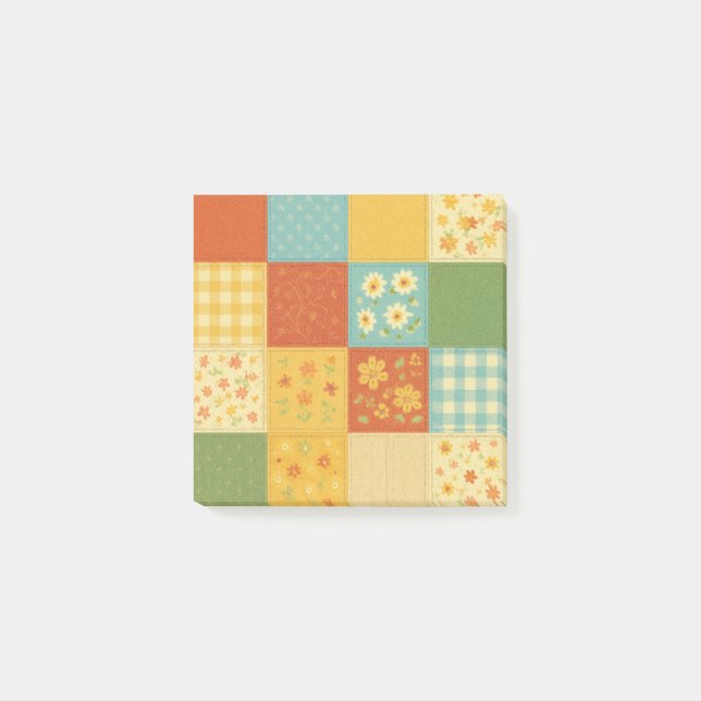Gelbe Patchworkdecke Rustikale Farmhaus Blumenmust Post-it Klebezettel (Vorderseite)
