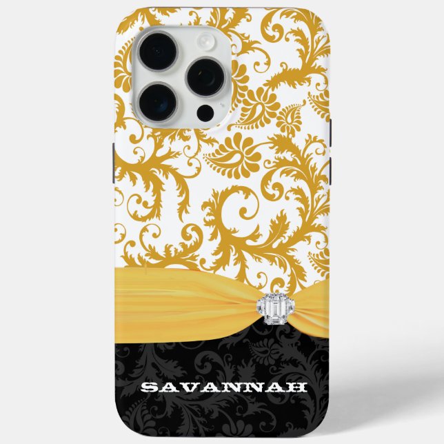 Gelbe Personalisierte Imitate Kristall Damask iPho Case-Mate iPhone Hülle (Rückseite)
