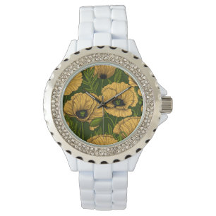 Gelbe Pfeffer auf dunkelgrün Armbanduhr