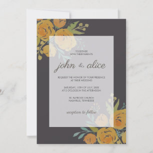 Gelbe Pfennige und Rose Hochzeit Einladung