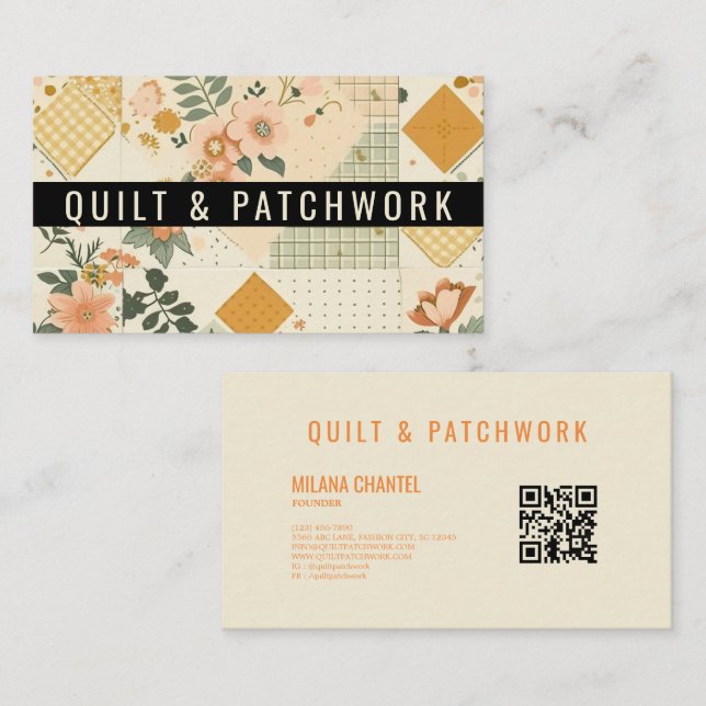 Gelbe Pfirsich-Quilt-Patchwork-Handmade-Kleidung Visitenkarte (Vorne/Hinten)