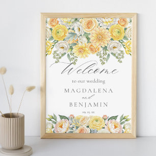 Gelbe Pfirsichblüten Salbei Grünzeug Hochzeitsbegr Poster