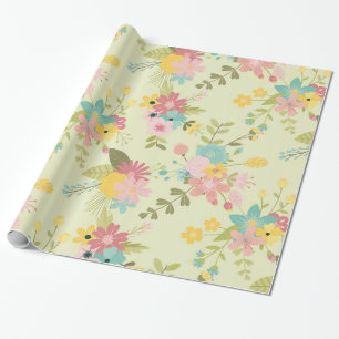 Gelbe Pink Grüne Blumen Geschenkpapier