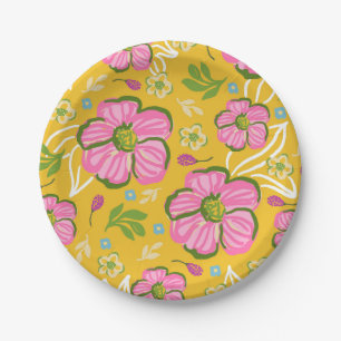 Gelbe Pink Sommerparty Blumengarten Pappteller