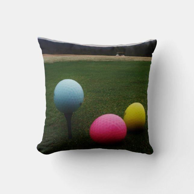 GELBE, PINK UND BLAUE Golf Balls Kissen (Vorderseite)