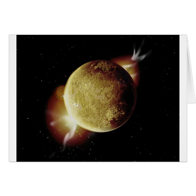 Gelbe Planet-3d-Darstellung im Universum (Vorderseite (Horizontal))