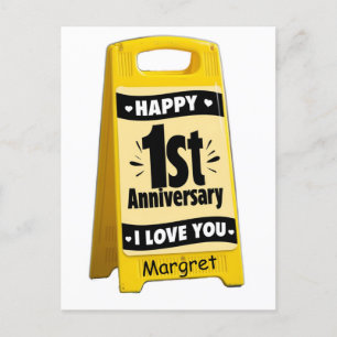 Gelbe Plastikbodentafel Alles Gute zum 1. Hochzeit Postkarte