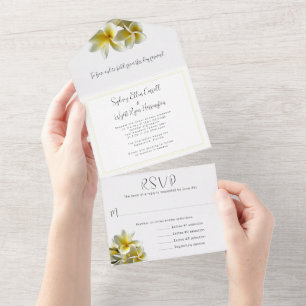 Gelbe Plumeria Alles-in-Einem Hochzeitseinladung All In One Einladung