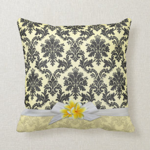 Gelbe Plumeria Damask Kissen