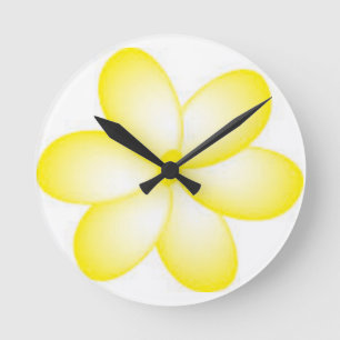 Gelbe Plumeria Design Kunst-Uhr Runde Wanduhr