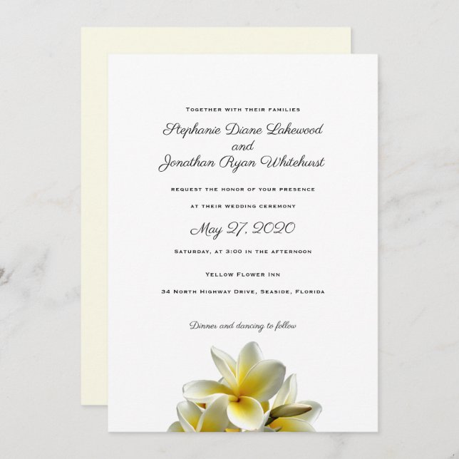 Gelbe Plumeria Hawaiian Wedding Einladung (Vorne/Hinten)
