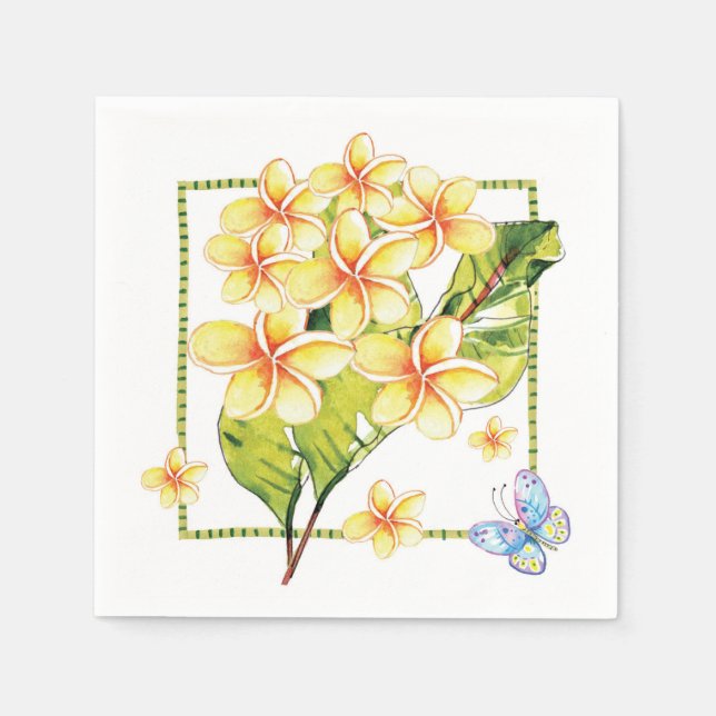 Gelbe Plumeria und Schmetterlingsfarbe Serviette (Vorderseite)