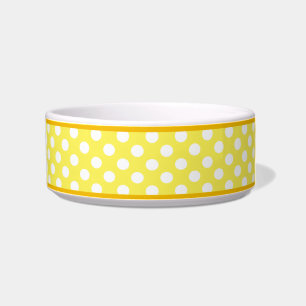 Gelbe Polka Dot Muster Kleine Keramik Dog Bowl Napf