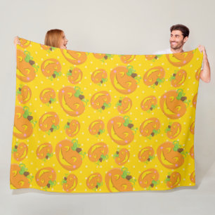 GELBE POLKA DOTS & ORANGE HALLOWEEN PUMPKINS FLEECEDECKE