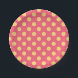 Gelbe Polka Punkte auf Korallen Pappteller<br><div class="desc">Gelbe Polka Punkte auf Korallen</div>
