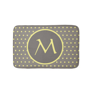Gelbe Polka-Punkte mit Monogramm grau Badematte
