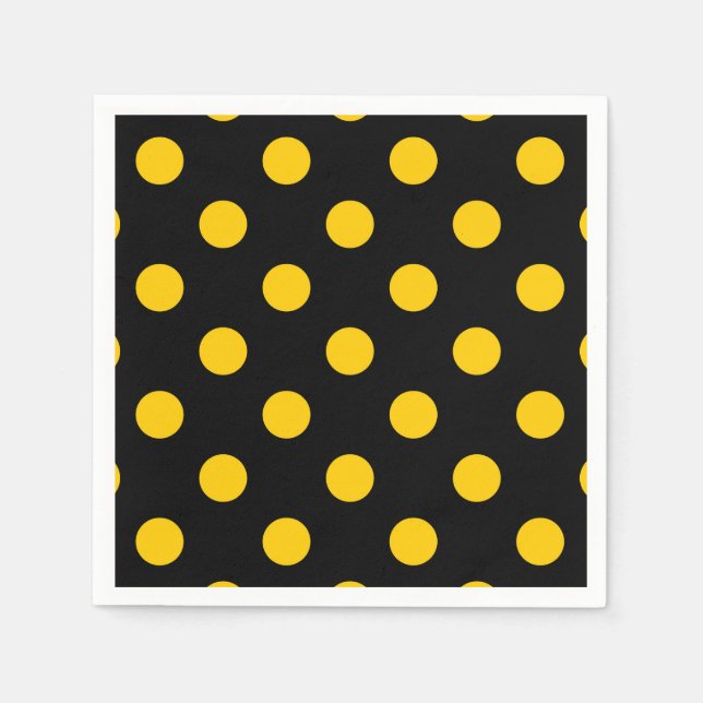 Gelbe Polka-Punkte mit schwarzem Hintergrund Serviette (Vorderseite)