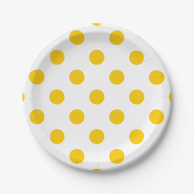 Gelbe Polka-Punkte mit weißem Hintergrund Pappteller (Vorderseite)