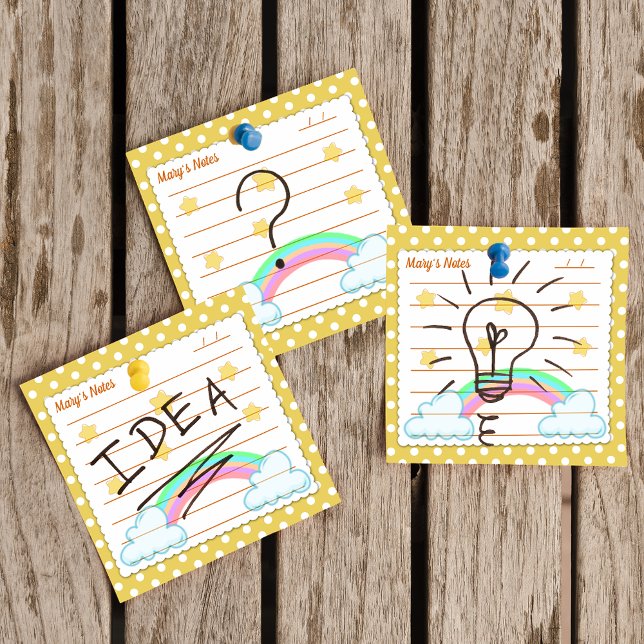 Gelbe Polka-Punkte, niedliche Sterne & Regenbogen  Post-it Klebezettel (Von Creator hochgeladen)