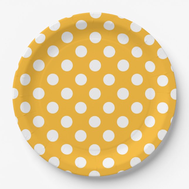Gelbe Polka-Punkte Pappteller (Vorderseite)
