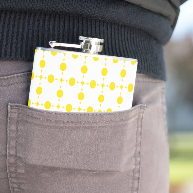 Gelbe Polka-Punkte, Polka-Dottern-Muster, Punkte,  Flachmann (Beispiel)