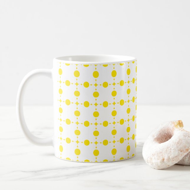 Gelbe Polka-Punkte, Polka-Dottern-Muster, Punkte,  Kaffeetasse (Mit Donut)