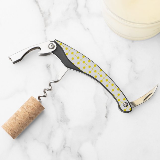 Gelbe Polka-Punkte, Polka-Dottern-Muster, Punkte,  Kellnermesser (Vorderseite)