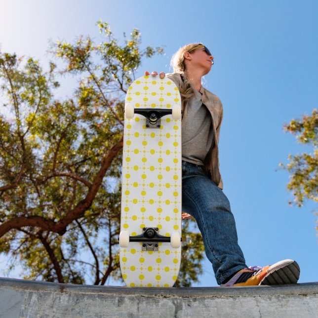 Gelbe Polka-Punkte, Polka-Dottern-Muster, Punkte,  Skateboard (Außenbereich 1)