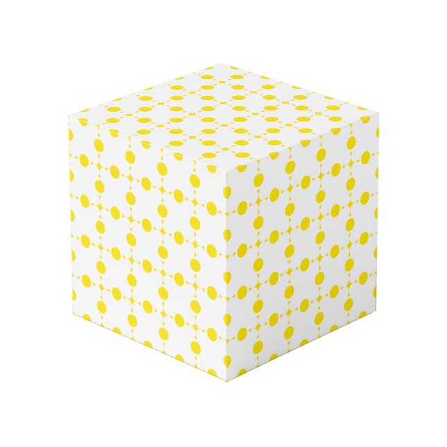 Gelbe Polka-Punkte, Polka-Dottern-Muster, Punkte,  Würfel (Vorderseite Schrägansicht)