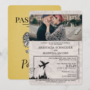 Gelbe polnische Pass-Hochzeitseinladung Einladung