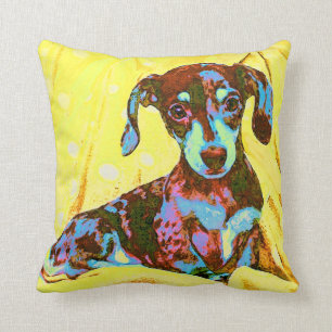 gelbe Popkunst-Dackel Kissen
