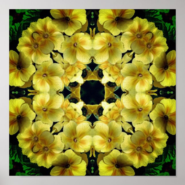 Gelbe Primrose Blume Abstrakt Art Poster (Vorne)