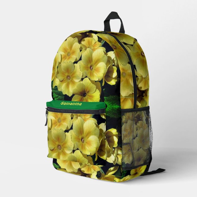 Gelbe Primrose Blume Personalisiert Bedruckter Rucksack (Rückseitige Ecke Rechts)