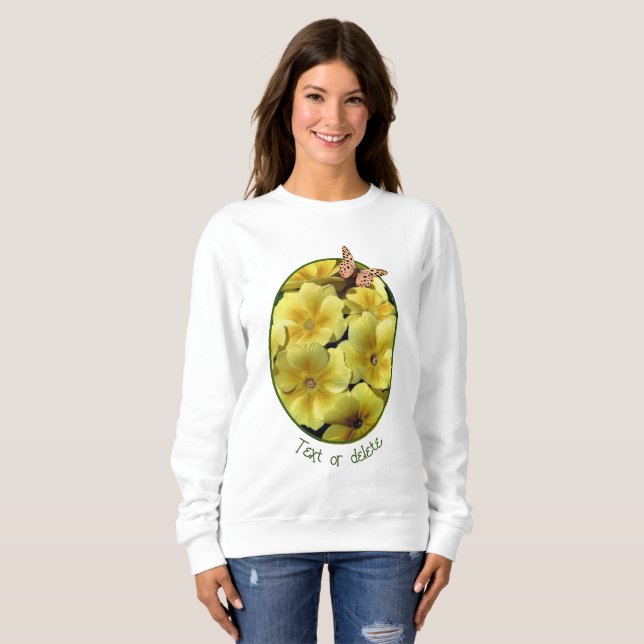 Gelbe Primrose-Blume und Schmetterling Personalisi Sweatshirt (Vorne ganz)